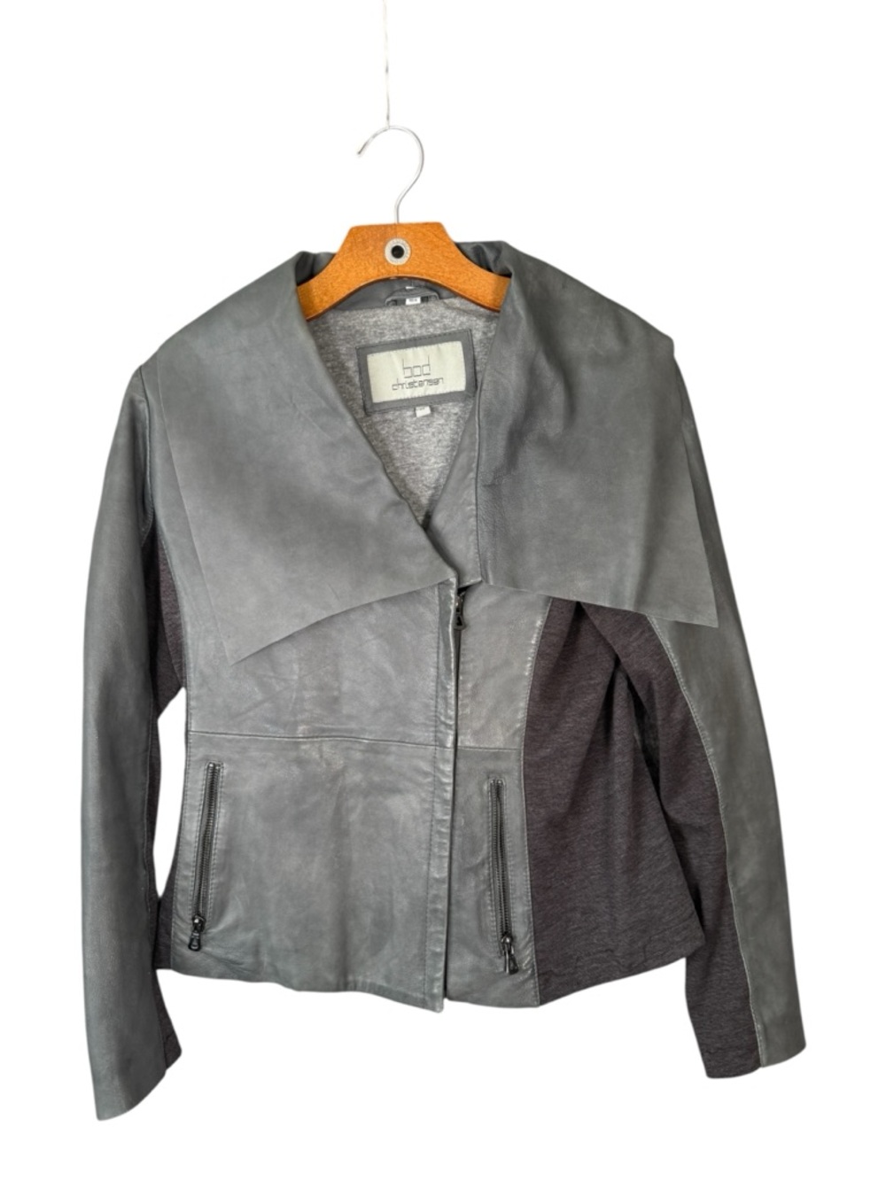 Bod & Christensen Leather Moto Jacket Grey-Green Biker Baddie M